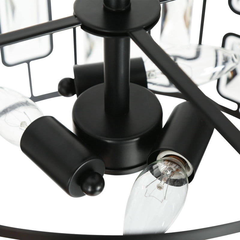 LNC Uzel 3-Light 13-in Matte Black Crystal LED Semi-flush Mount Light,13"Lx12"Hx13"D