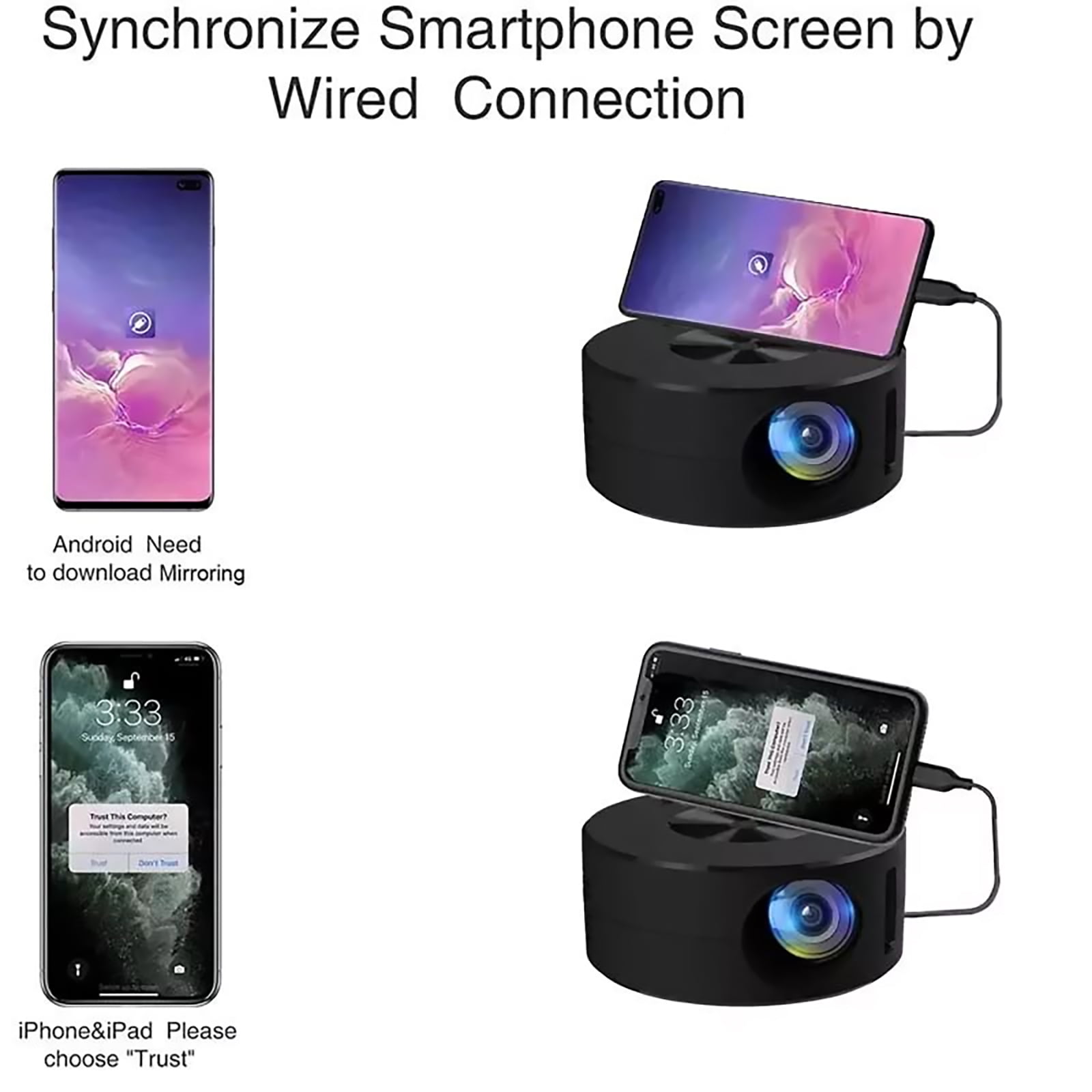 Portable LED Projector with LCD Display Supports 1080p, for Clear and Vibrant Projections for Travel