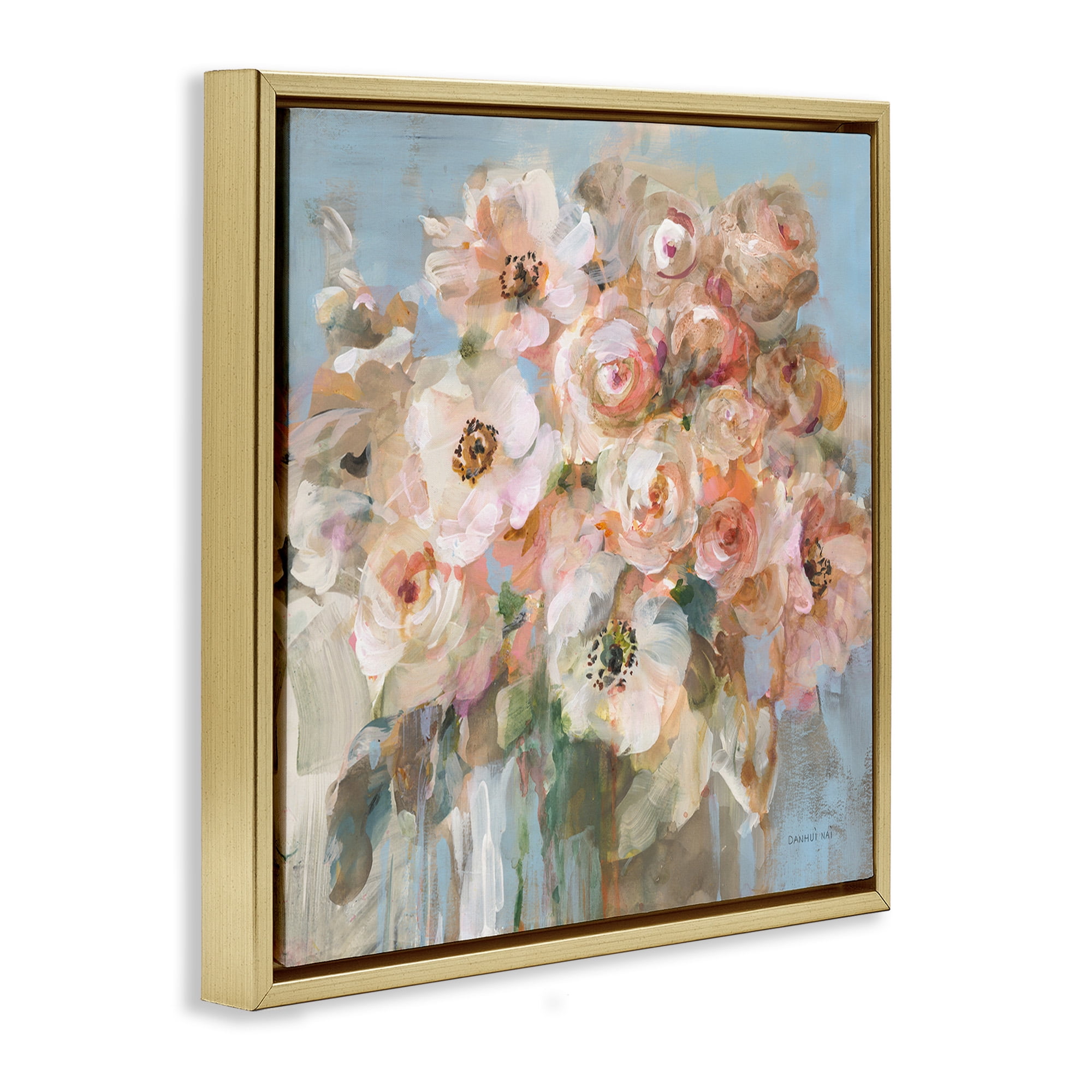 Stupell Industries Blushing Bouquet Pink White Floral Botanical & Floral Painting Gold Floater Framed Canvas Art Print Wall Art, 18 x 18