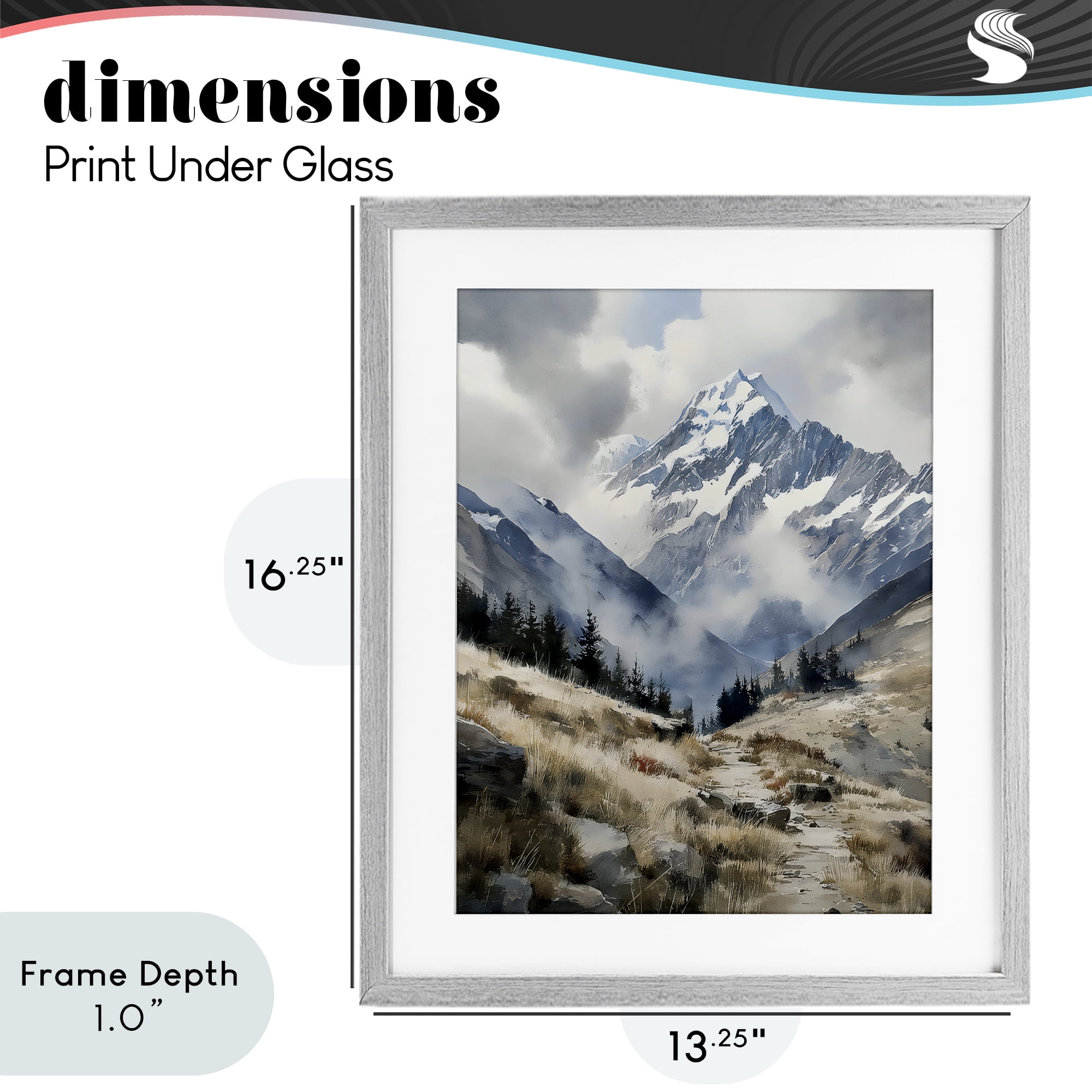 Stupell Industries Snow Caps Mountain Peaks Gray Framed Print Under Glass, design by Franklyn Gregory