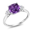 thumbnail image 3 of Gem Stone King 1.66 Cttw 10K White Gold Purple Amethyst and White Moissanite 3-Stone Engagement Ring | Three Stone Wedding Anniversary Promise Ring for Women | Size 5,6,7,8,9, 3 of 6