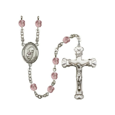 - Blessed Trinity Silver-Plated Rosary 6mm June Light Purple Fire Polished Beads Crucifix Size 1 5/8 x 1 medal charm