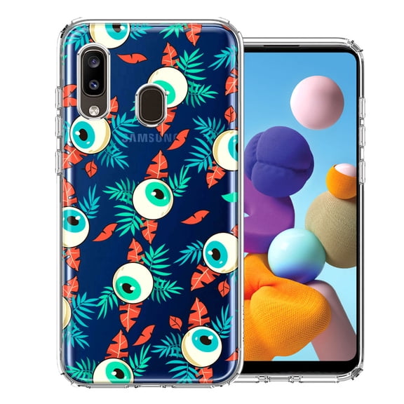 MUNDAZE For Samsung Galaxy A20 Halloween Creepy Tropical Eyeballs Design Double Layer Phone Case Cover