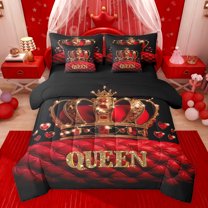 Castle Fairy Queen Crystal Crown Twin Bedding Sets 7-Piece for Girls,Happy Valentine's Day Bedding Comforter Set Microfiber,Bling Love Heart Golden Glitter Breathable Sheet Sets,Luxury Bedroom Decor