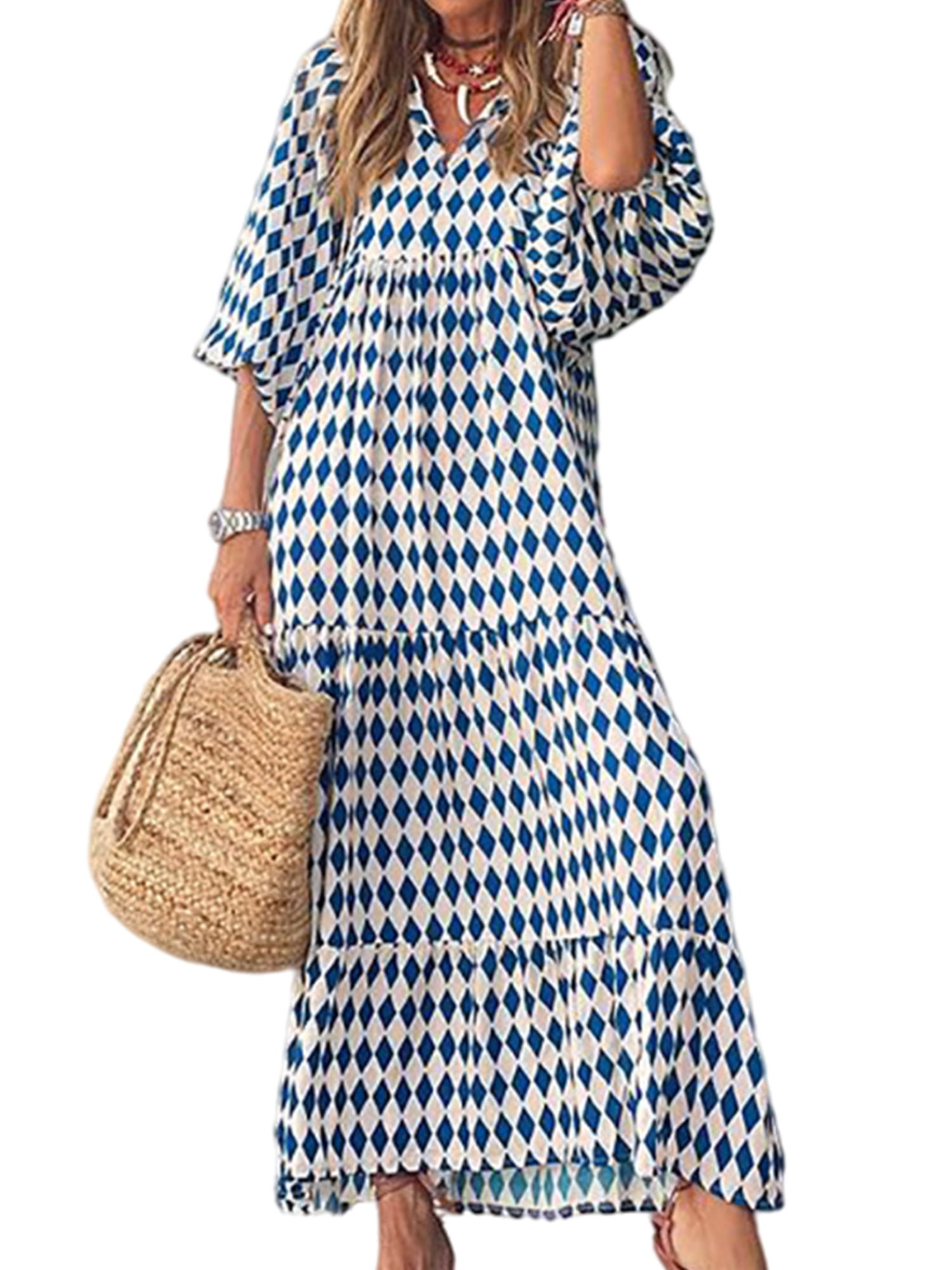 Women Long Maxi Kaftan Flare Swing Sexy Slit Leopard Print Dress, V-neck main image 0