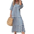 thumbnail image 1 of LUXUR Robe Maxi pour Femmes Été Évasée Imprimée Froncée Manches Bouffantes Kaftan Bleu S, 1 of 2