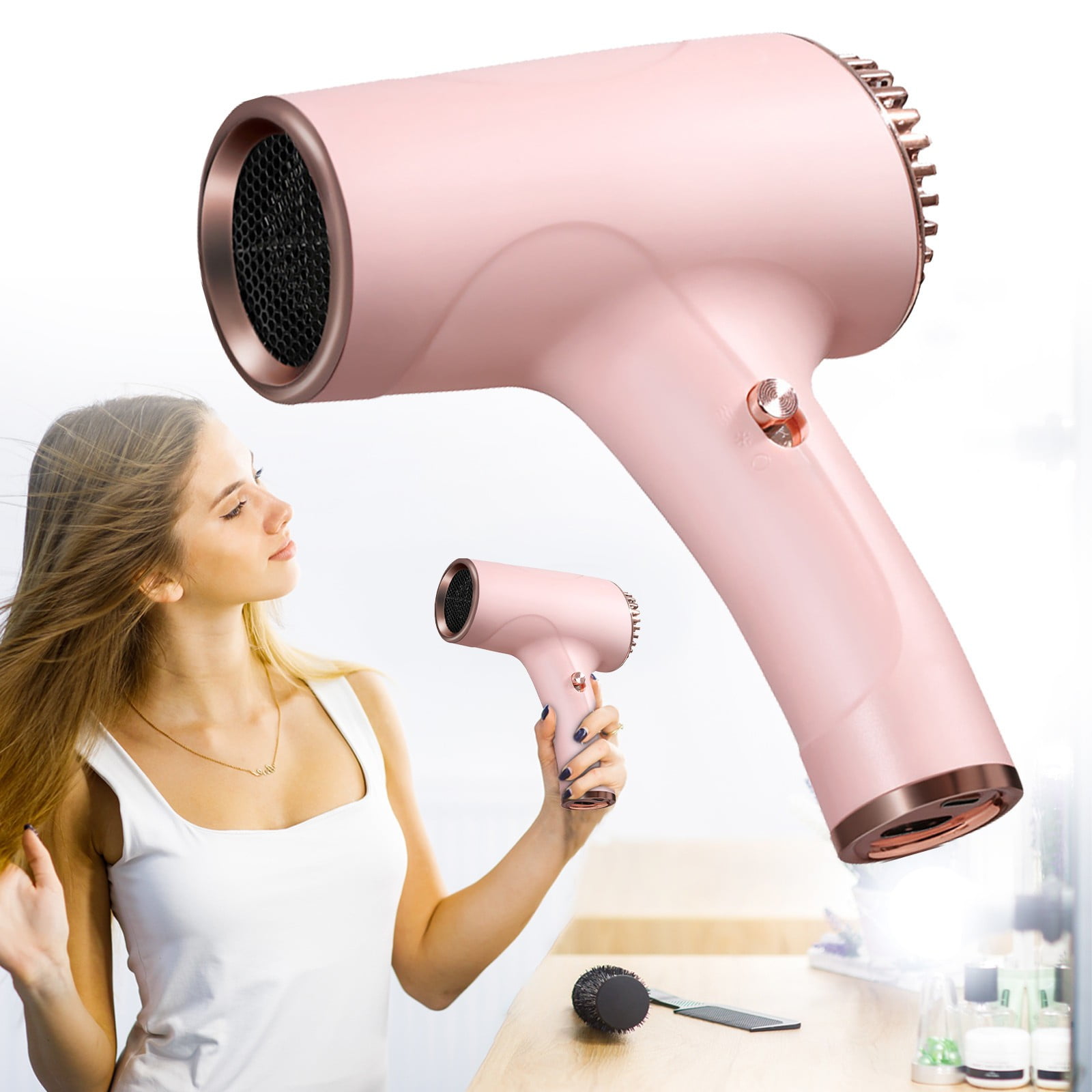 MOQIN Wireless Charging Portable Hair Dryer 500W ,Portable Lightweight Fast Drying Negative Ion Hairdryer Blowdryer For Normal & Curly Hair Portable Cordless Heater Outdoor Home & Travel