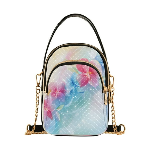 ALAZA Chain Crossbody Bags for Women Romantic Flower Pattern Shoulder Handbag Phone Purse