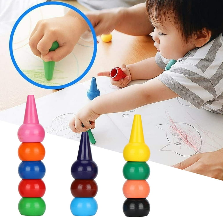 12Pcs Easy Grip Crayons, Stackable, Kids Drawing Coloring Toys Pre Schoolers
