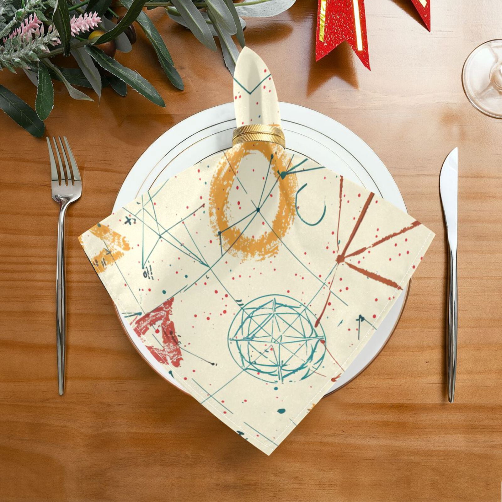 JSTEL Math Graphics Cloth Napkins Set of 6, 20x20 Inch Washable and Reusable Napkin for Decoupage Dinner Party Everyday Use