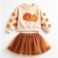 thumbnail image 4 of Rggeeun Halloween Girls Sets Cute Tops Crew Neck Sweatshirt Ruffle Pleated Skirt Pumpkin Graphic Fall Outfits Play Sports Elegant,Brown,18-24 Months, 4 of 4