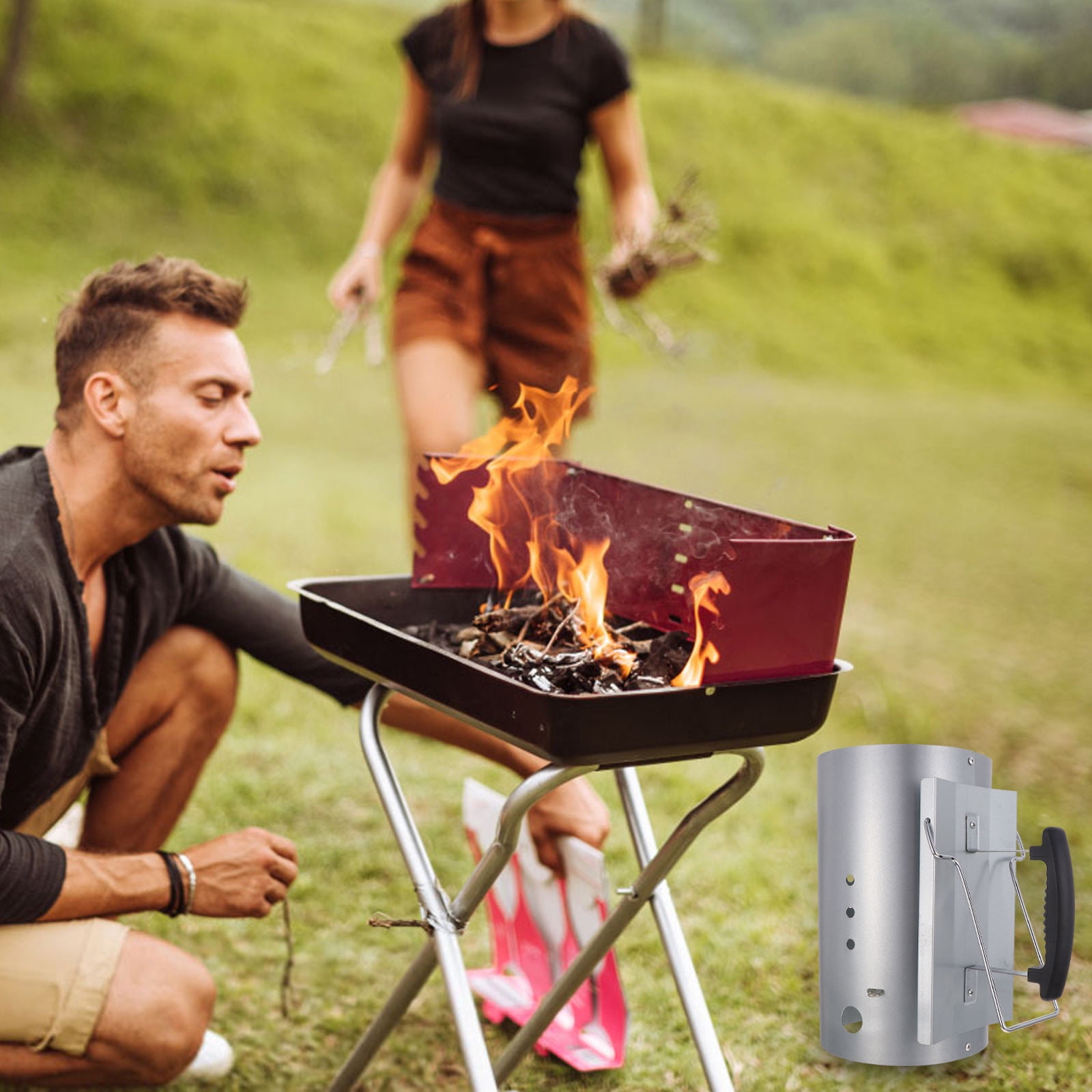 OUNONA Outdoor Fire Starter with Nylon Handle for Camping, Hiking, Survival - 1 Set Campfire Igniter Tool