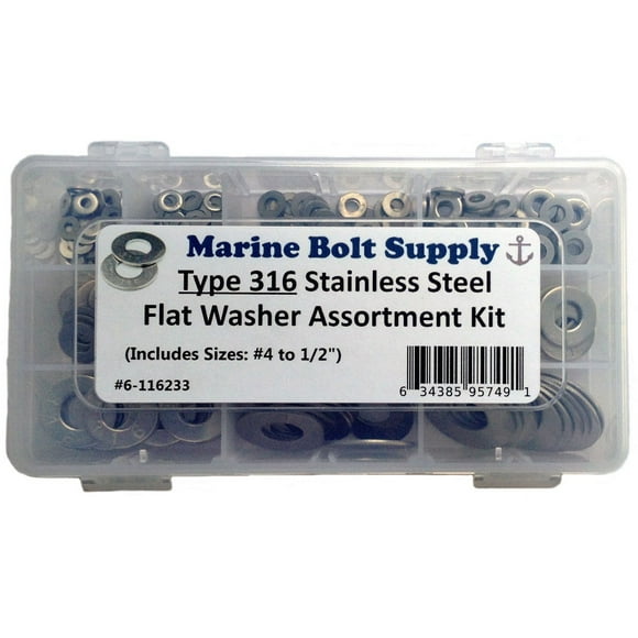 Type 316 Stainless Steel Flat Washer Assortment Kit Marine Bolt Supply 6-116233