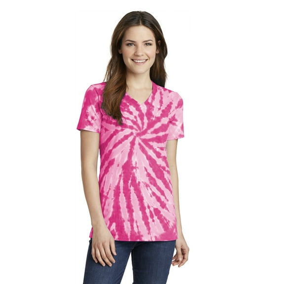 Port & Company Women's Essential Tie-Dye V-Neck Tee LPC147V, Pink, Small