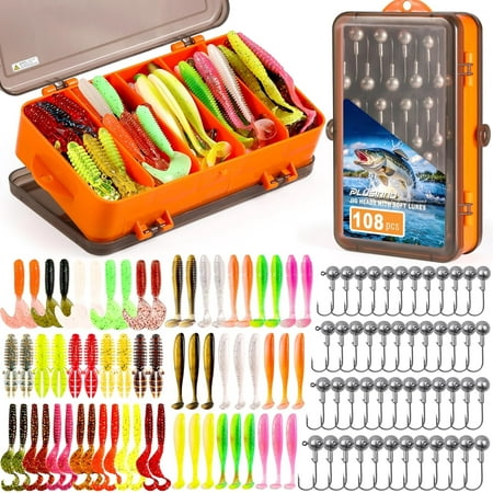 Tackle Box with Tackle Included Paddle Tail Swimbaits Soft Worm Grubs Crappie Jigs Heads Fishing Gear Bait Lure Kit Gifts for Men Trout Bass Freshwater