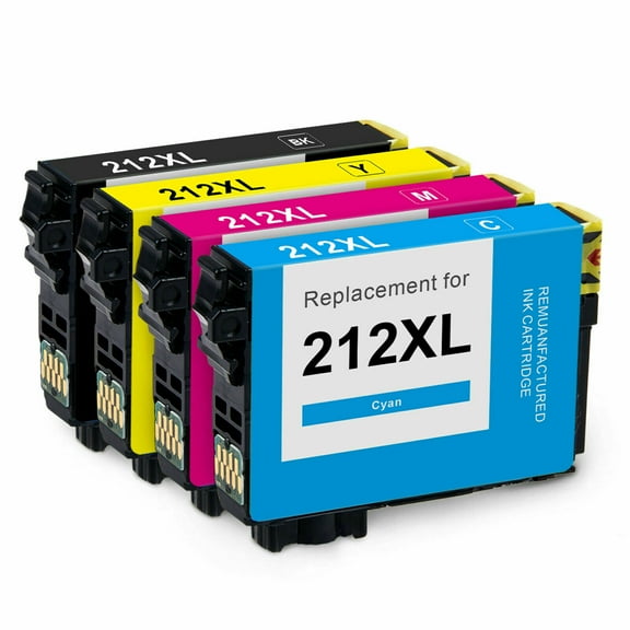 4PK High-Yield BCMY Ink Cartridge (with Chip) for Epson 212 212XL - Fits Epson WF-2830 2850