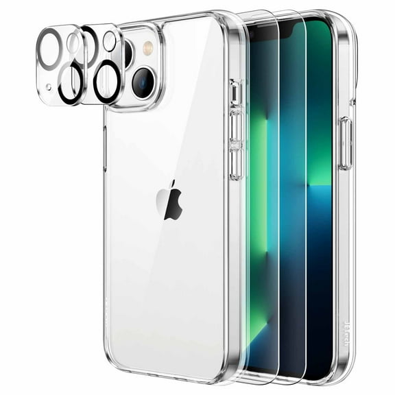 JETech [3 in 1] Case for iPhone 14 6.1-Inch, with 2-Pack Screen Protector and 2-Pack Camera Lens Protector, Full Coverage Tempered Glass Film, Shockproof Bumper Phone Cover (Clear)
