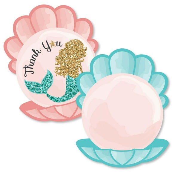 Big Dot of Happiness Let's Be Mermaids - Shaped Thank You Cards - Baby Shower or Birthday Party Thank You Note Cards with Envelopes - Set of 12