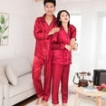 thumbnail image 5 of SPRING PARK Silk Satin Men Pajamas Set Fashion Sleepwear Couple Solid Color Long Sleeve Suit, 5 of 5