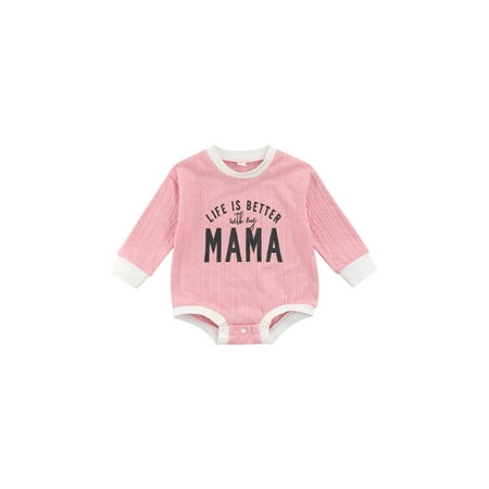 

Amuver Baby Romper Kids Letter Print Round Neck Long Sleeve Bodysuit Playsuits for Spring Fall Pink/Coffee 0-24 Months