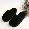 thumbnail image 6 of Xfvqtps Wedge Sandals for Women Fuzzy Open Toe Thick Sole Solid Color Casual Slide Sandals Black, 6 of 9