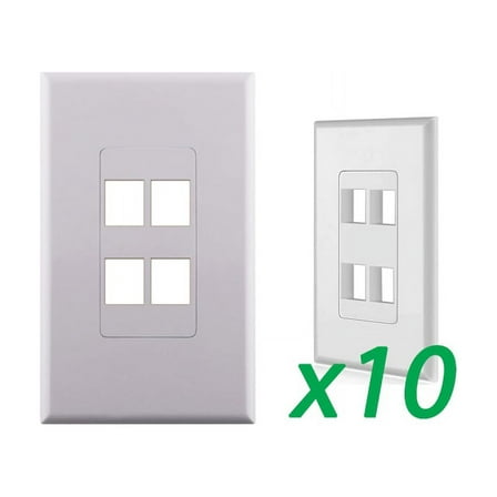 10X White 1-Gang Screwles Decora Wall Plate Cover w/ 4-Port Keystone Jack Insert
