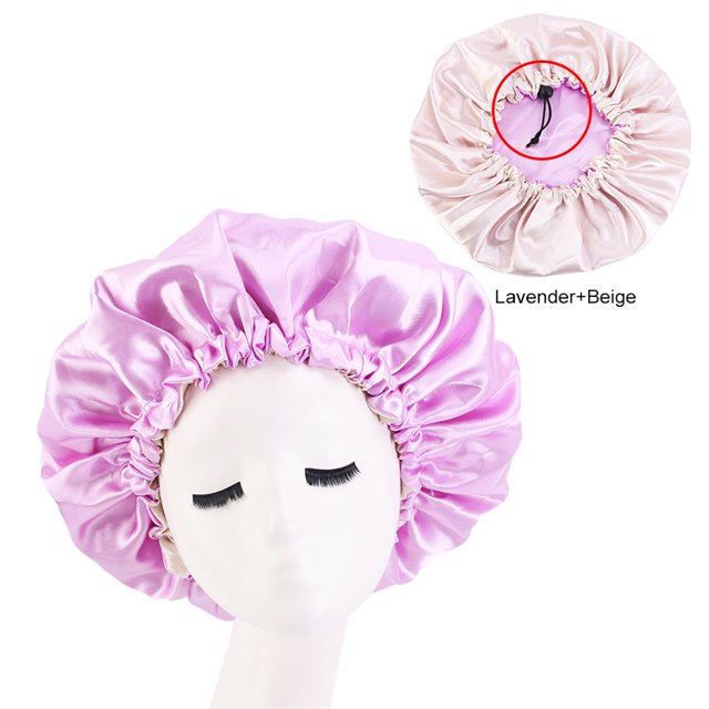 Gorro de dormir de satén doble ajustable Gorro para el cuidado del cabello Gorro de salón de belleza de color sólido