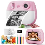 TOPVISION Kids Print Camera, 1080P HD Kids Cameras with 32GB Storage Card & 4 Paper Rolls, Gift for Boys & Girls Ages 4-12 - Pink