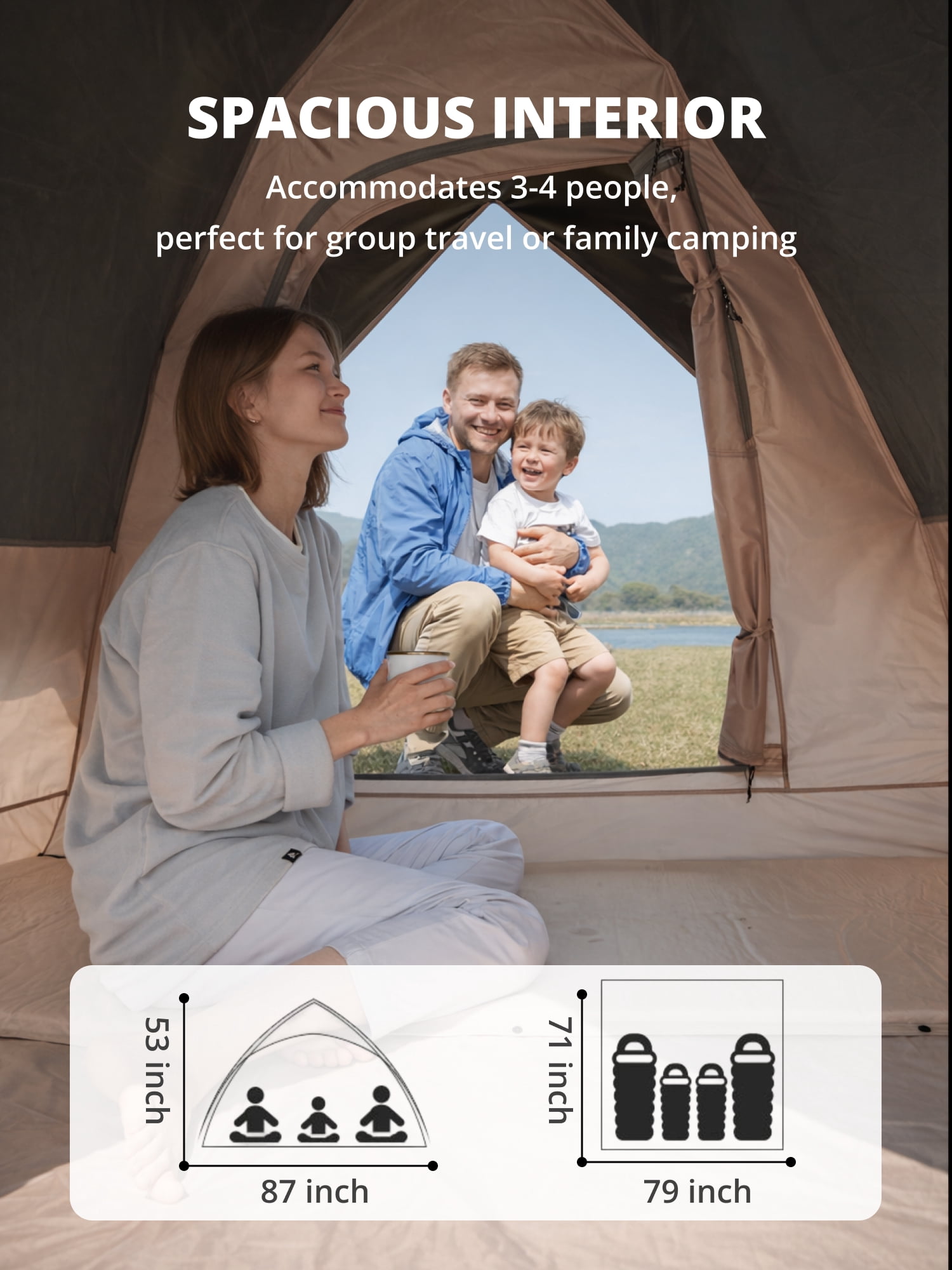CAMEL 3-4 Person Pop Up Dome Tent Waterproof UV-Resistent Shelter 2-in-1 Backpacking Tent Outdoor
