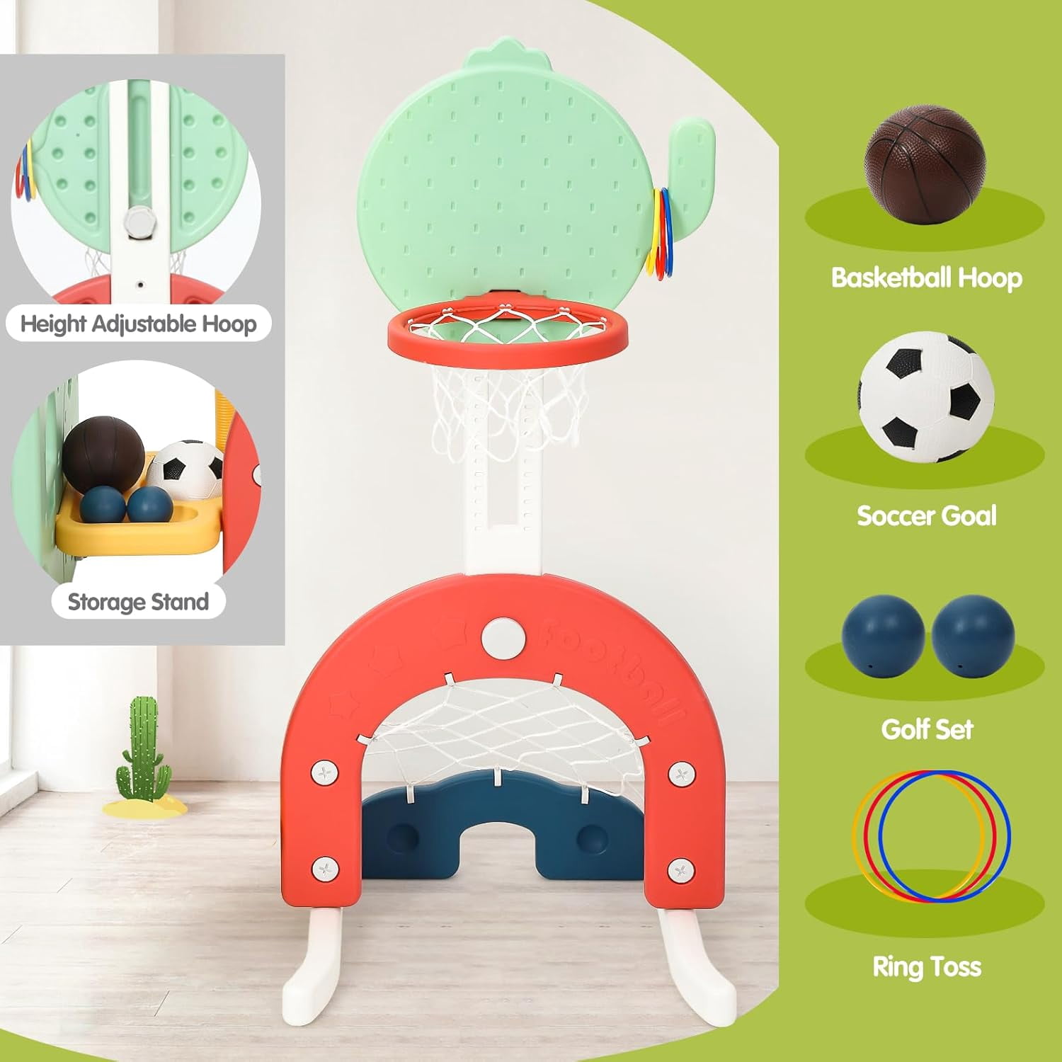 Huisuilinss 7 In 1 Toddler Slide And Swing Set,Kids Freestanding Climber Slide PlaySet,Toddler Slide Set With Adjustable Swing And Basketball Hoop,Soccer Golf And Ring Toss Game,Playground For Age 1-3
