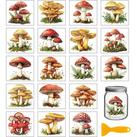 18 Sheets Retro Mushrooms Transfer Stickers 3.9x3.6inch Plants Colorful Transfer Decal Rub on Transfer