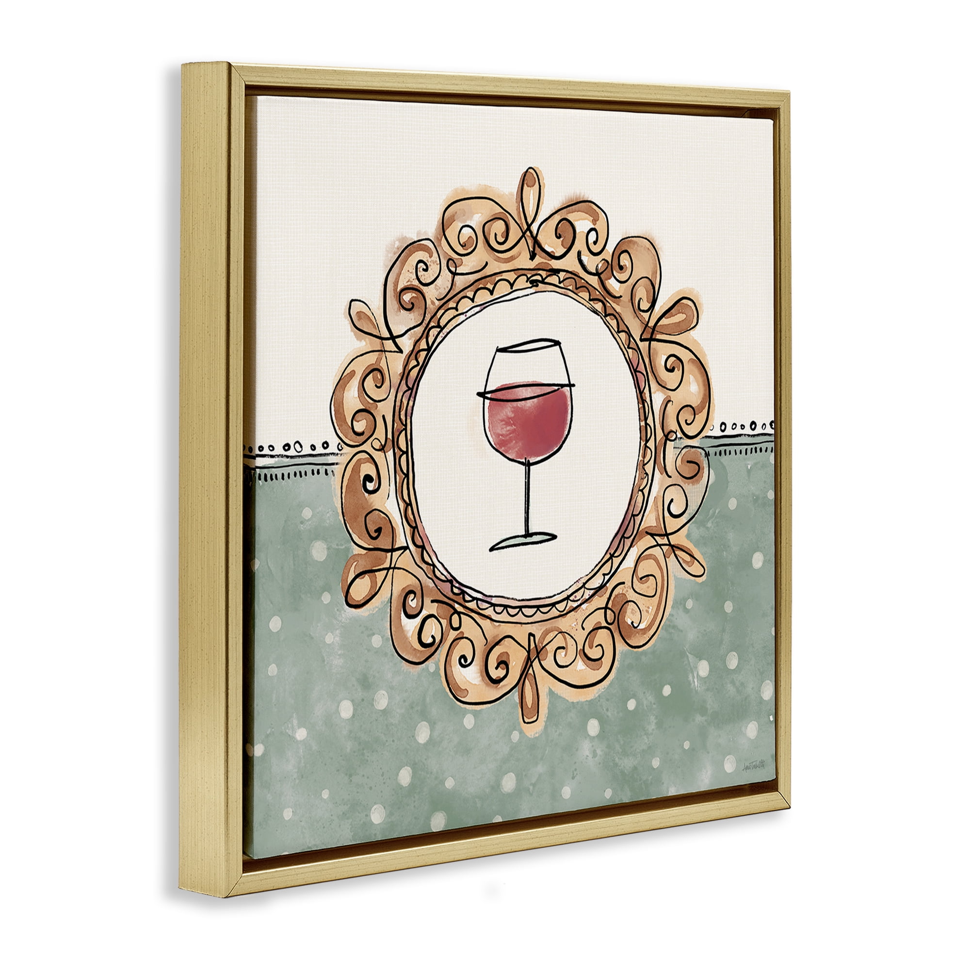 Stupell Industries Wine with Classic Border Food & Beverage Painting Gold Floater Framed Canvas Art Print Wall Art, 25 x 25