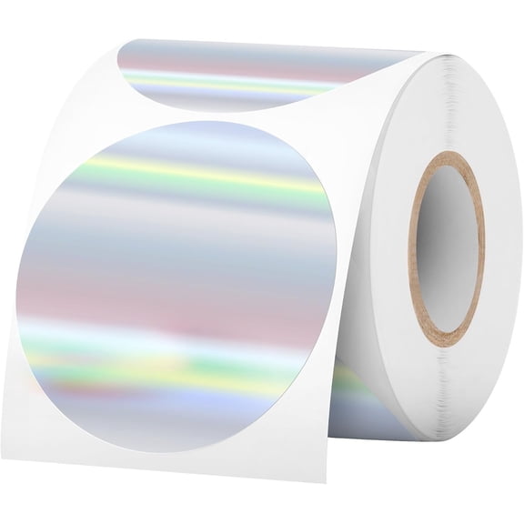 300 count 2 Inch Round Holographic Printable Thermal Stickers Rainbow Design Thermal Labels Adhesive Thermal Printer Labels for Wrapping & DIY Projects - (1 Roll)