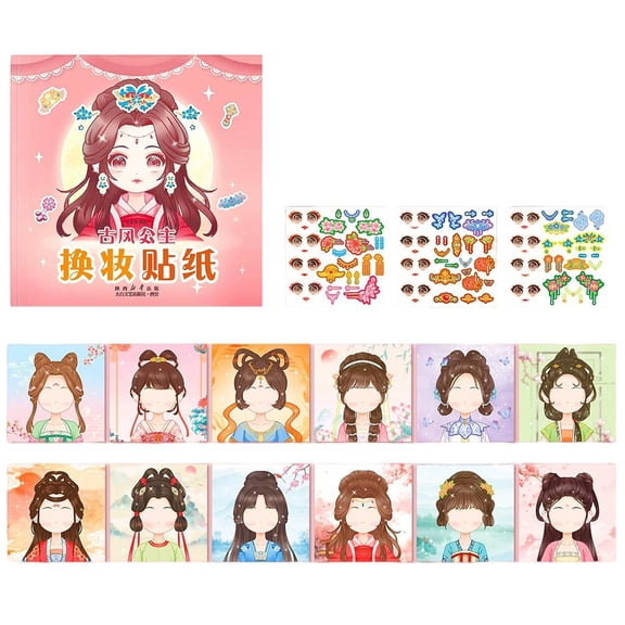 Princess Dress Up Sticker Book for Kids - Reusable Fashion Design Activity Toy, 4 Themes, 500  Stickers, 6.7" x 6.7"