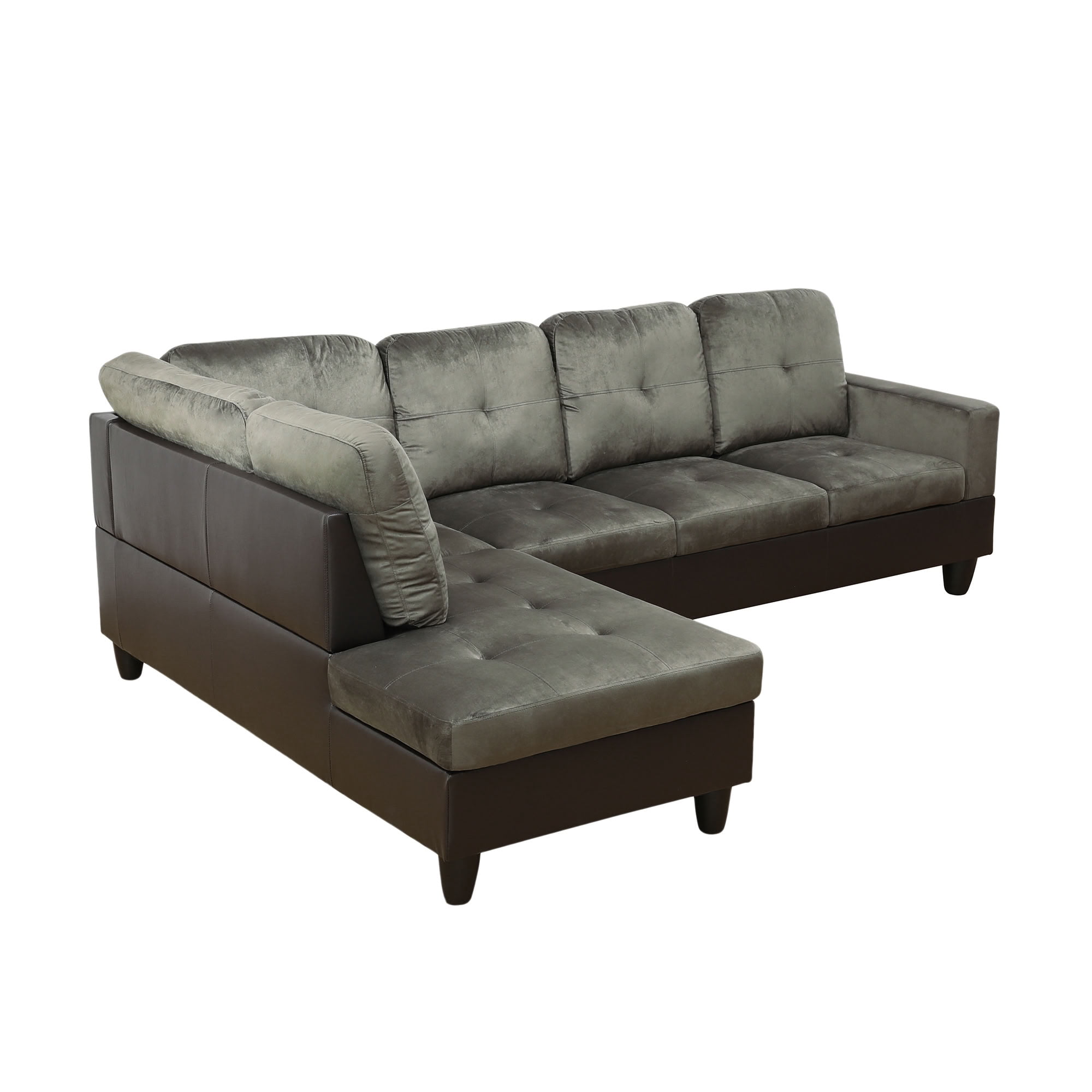 MAYEERTY L-Shaped Sectional Sofa, Flannel & Faux Leather Modular Couch with Chaise for Living Room Apartment, Taupe