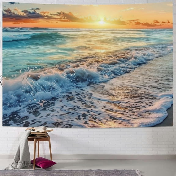PRATYUS  Beach Tapestry Wall Hanging, Ocean Sunset Sea Beach Wave Landscape Scenery Nature Wall Decorations Bohemian Home Decor for Bedroom, Dorm, College, Living Room Painting