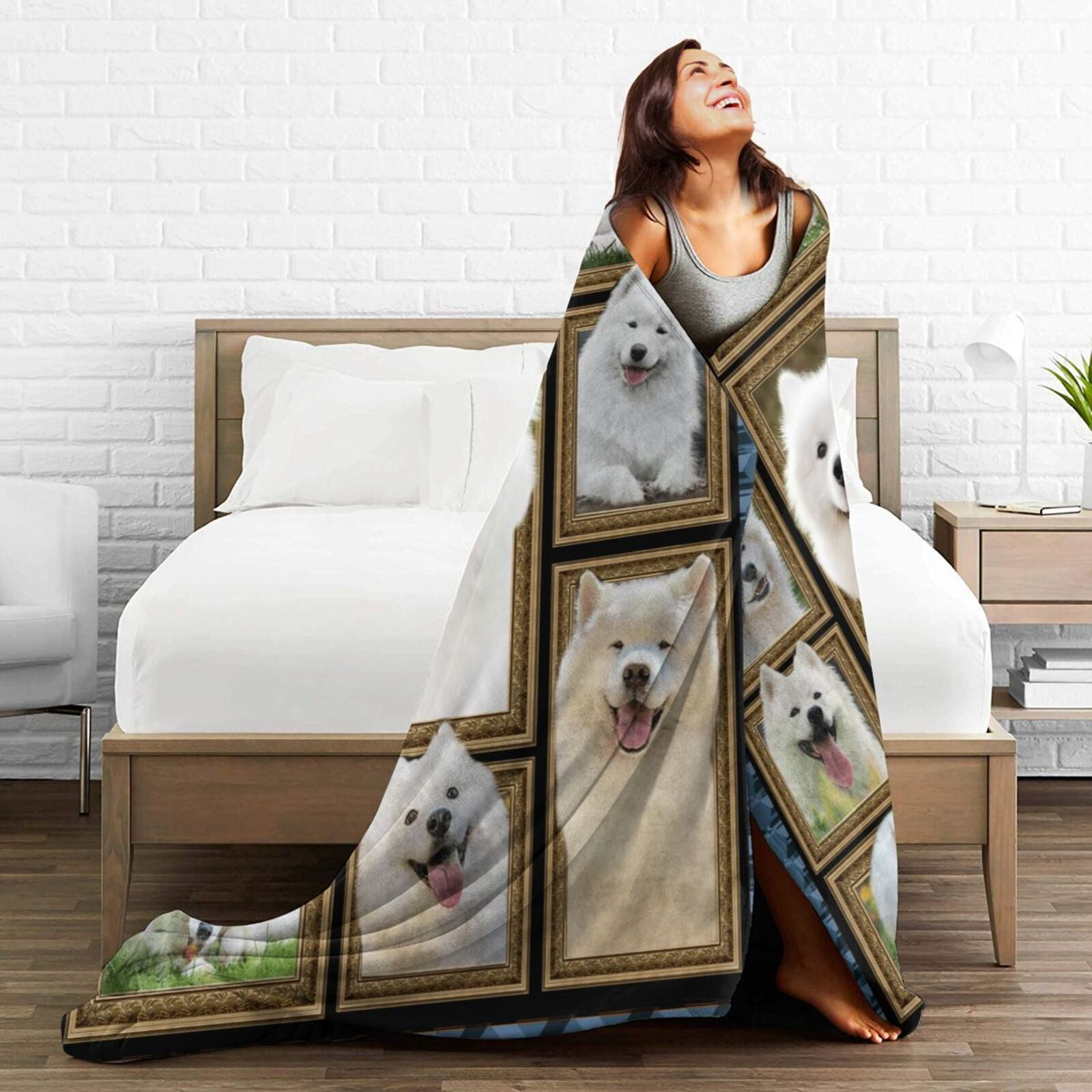 Wijzvio Samoyed Dog Throw Blanket Soft Fuzzy Fleece Blanket For Couch Bed Living Room Decoration 50"X40"