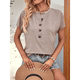 thumbnail image 4 of Tops Henley de Corta para Mujer, Cuello en V, Elegantes, Informales, Holgados, Color Caqui, S, 4 of 6