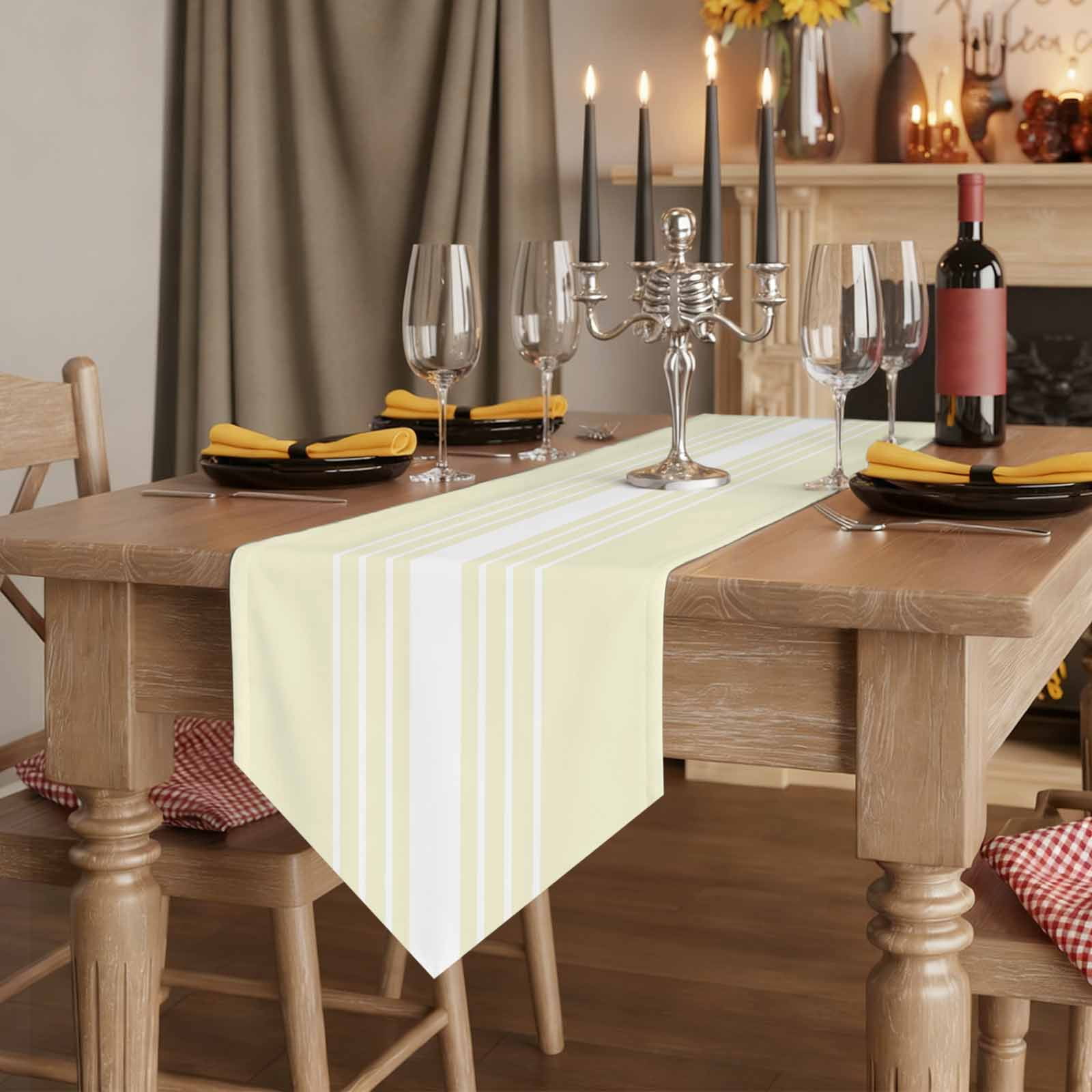 Cream White Stripe Table Runner Linen Burlap Table Runner 60 Inches Long Modern Rustic Vertical Striped Dresser Scarves for Kitchen Island Coffee Dining Room Party Holiday Decoration 13"x60"