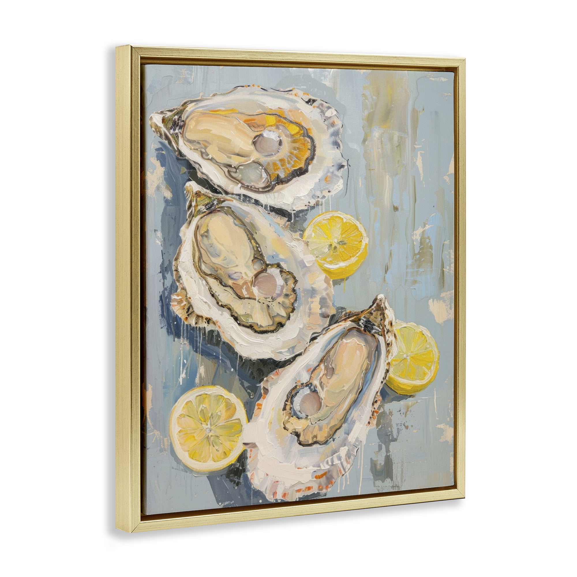 Stupell Industries Oysters & Lemon Slices Food & Beverage Painting Gold Floater Framed Canvas Art Print Wall Art, 17 x 21