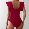 thumbnail image 4 of LYMAYTER Womens One Piece Swimsuit Slim V Neck Bathing Suit Ruffle Sleeve Beachwear Swimwear S-2XL, 4 of 10