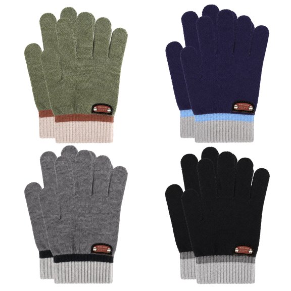 Bocaoying 4 Pairs Kids Winter Gloves for Boys, Full Fingers Knit Gloves,Children Stretchy Winter Warm Mittens for Boys Girls Ages 5-8