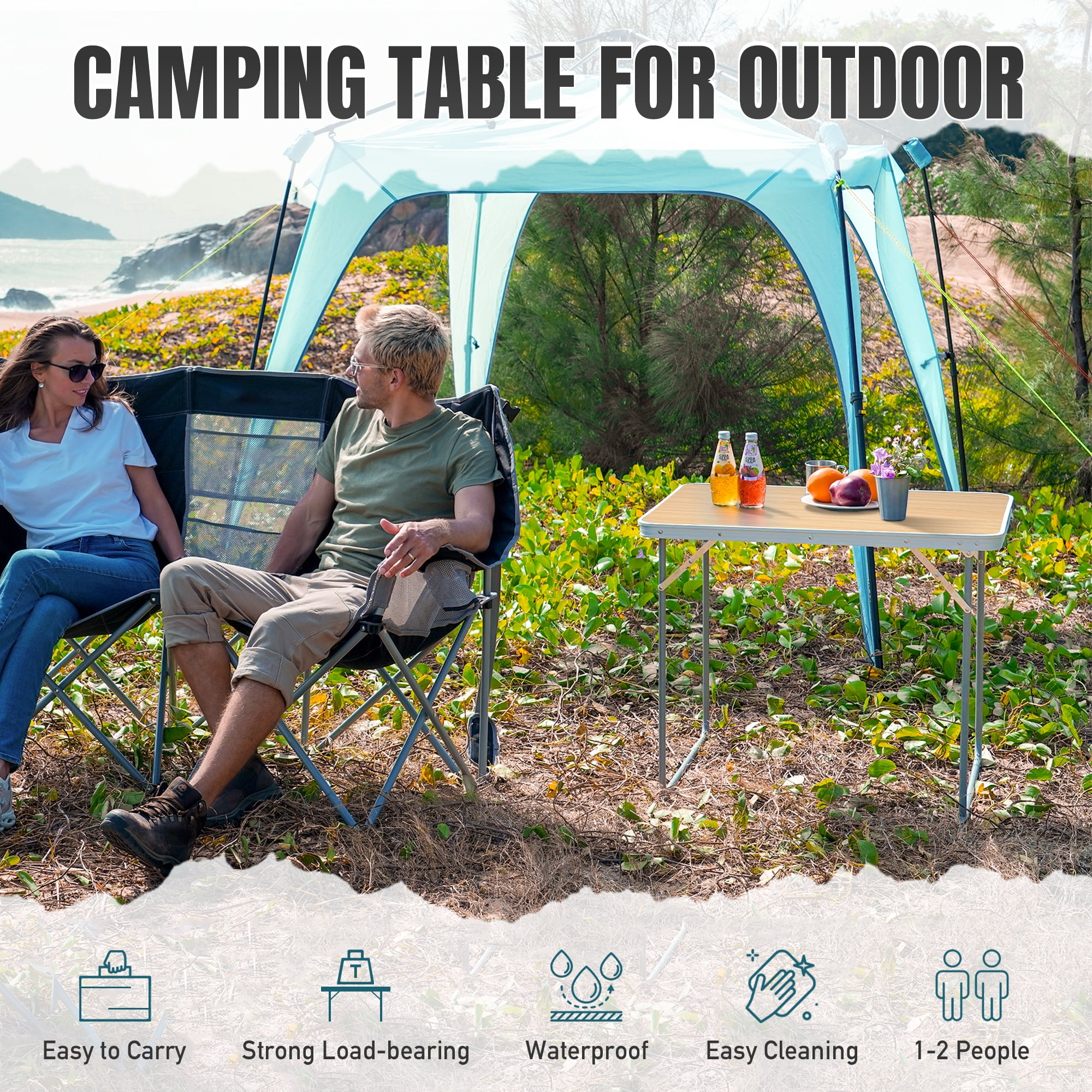 FUNDANGO Yellow Camping Folded Card Table 2.4ft Small Folding Card Table 7.5lbs Ultra Lightweight Portable Card Table for Travel Camping, Outdoor Folding Table, 31.5"*23.6"*26.8", Yellow
