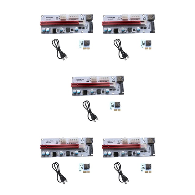 ziyahi VER008S PCI -E 1X to 16X Extender 60CM PCIE Riser Card + 4Pin 6Pin SATA Power Interface + LED for Miner red 5Set