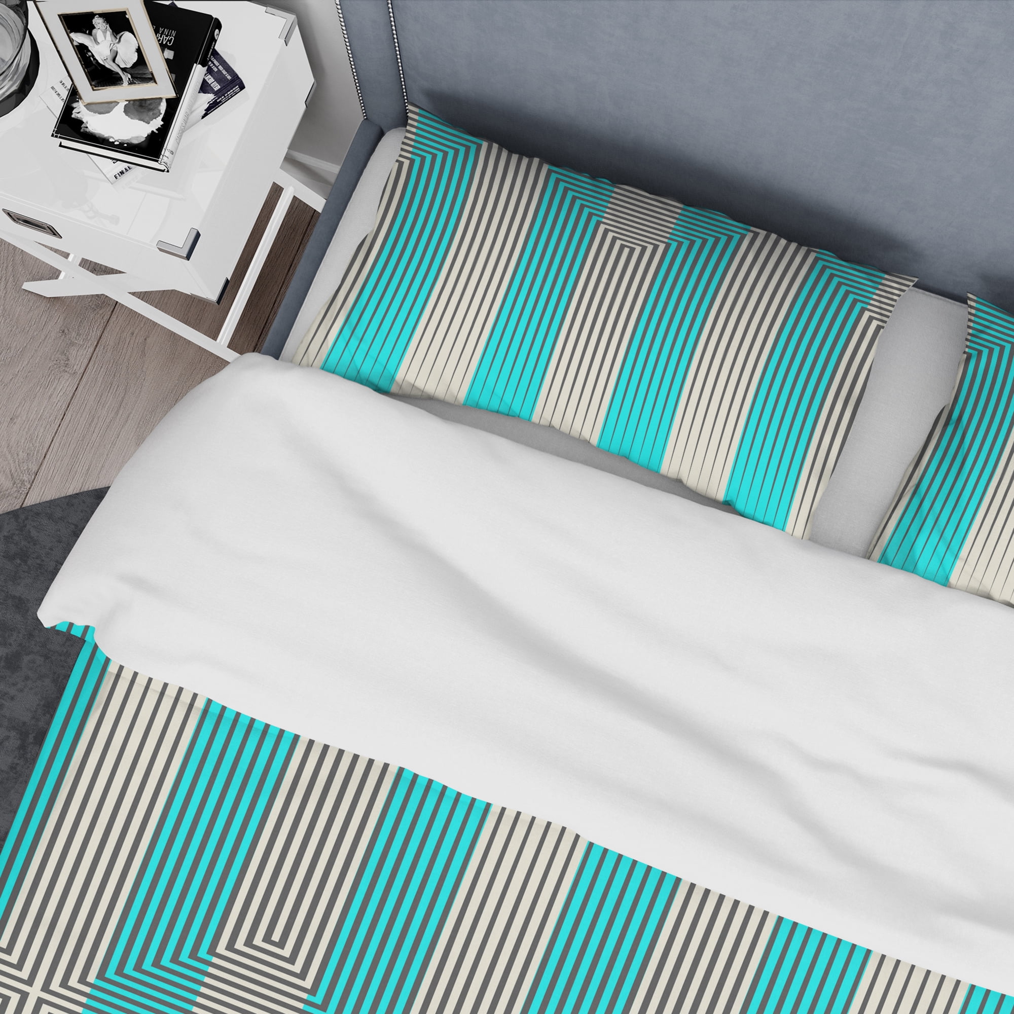 Designart 'Light Blue Striped Pattern' Mid-Century Modern Duvet Cover Set