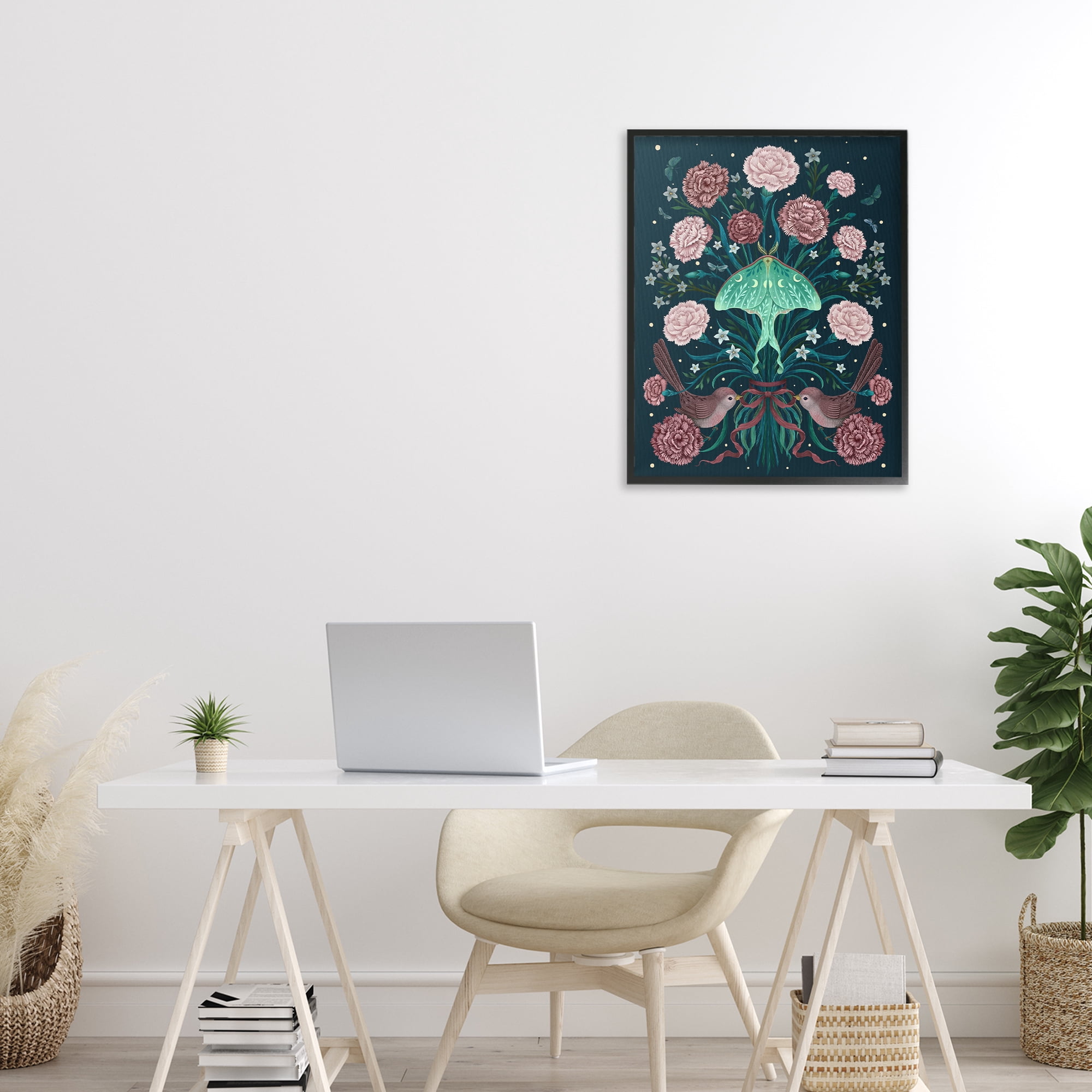 Stupell Industries January Carnations & Moth Black Framed Giclee Art, design by Episodic Drawings