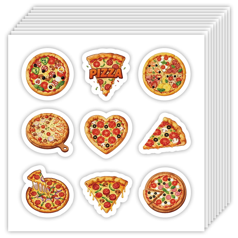 20 Sheets/180Pcs Cartoon Pizza Self-Adhesive Stickers Self-Adhesive Paper Decorative Stickers 1 Inch Pizza Sticker
