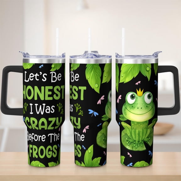 Cute frog tumbler 40 oz tumbler with handle and straw 304 stainless steel travel cup coffee mug water bottle suitable as a gifts for women gifts for men mom gifts gift for frog lovers