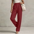 thumbnail image 5 of Oiangi Womens Dress Pants High Waisted Button Pleated Work Pant Fall Casual Business Straight Leg Trousers with Pockets Wine S, 5 of 9