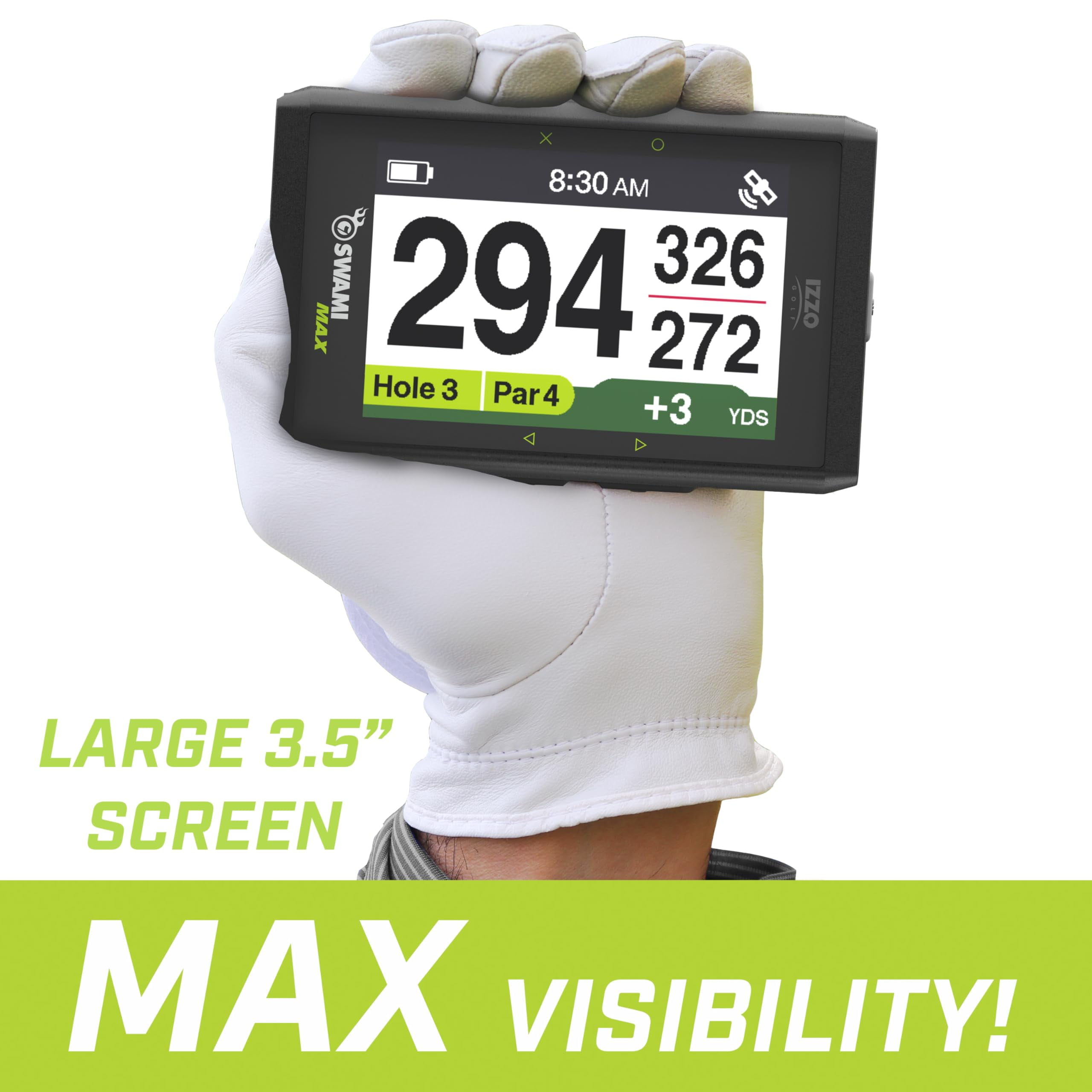 IZZO Golf Swami MAX Golf GPS Rangefinder, with Extra-Large, Color Display and Magnetic Cart Mount, 480 x 272